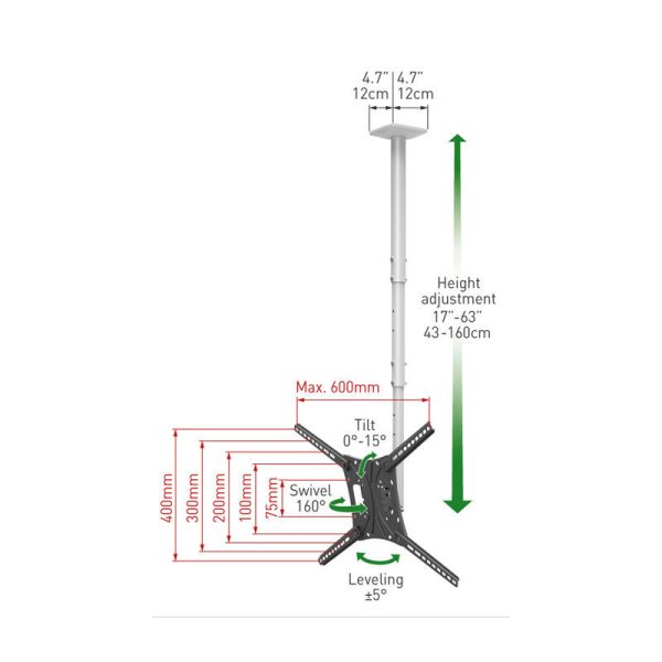 Βάση Τηλεόρασης Οροφής 4500L Barkan 13" - 75" Τηλεσκοπική