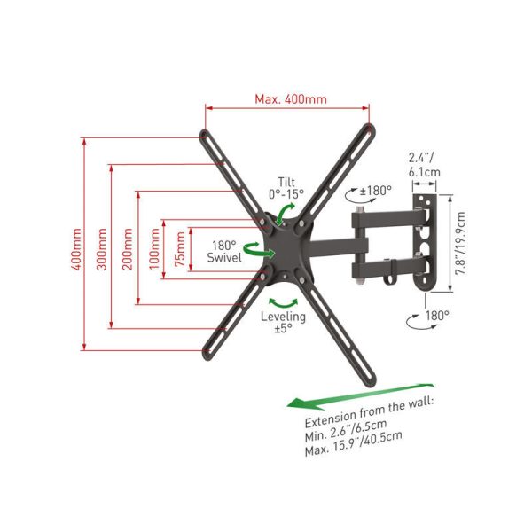 Βάση Τηλεόρασης Τοίχου E3433 Barkan 13" - 65" με Βραχίονα και Κλίση